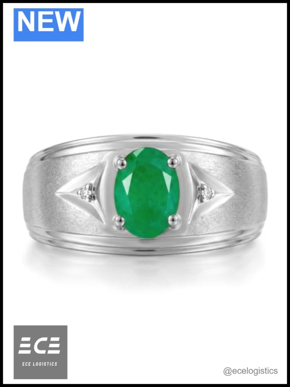 Sterling Silver Oval Gemstone & Diamond Ring Classic Men's Birthstone